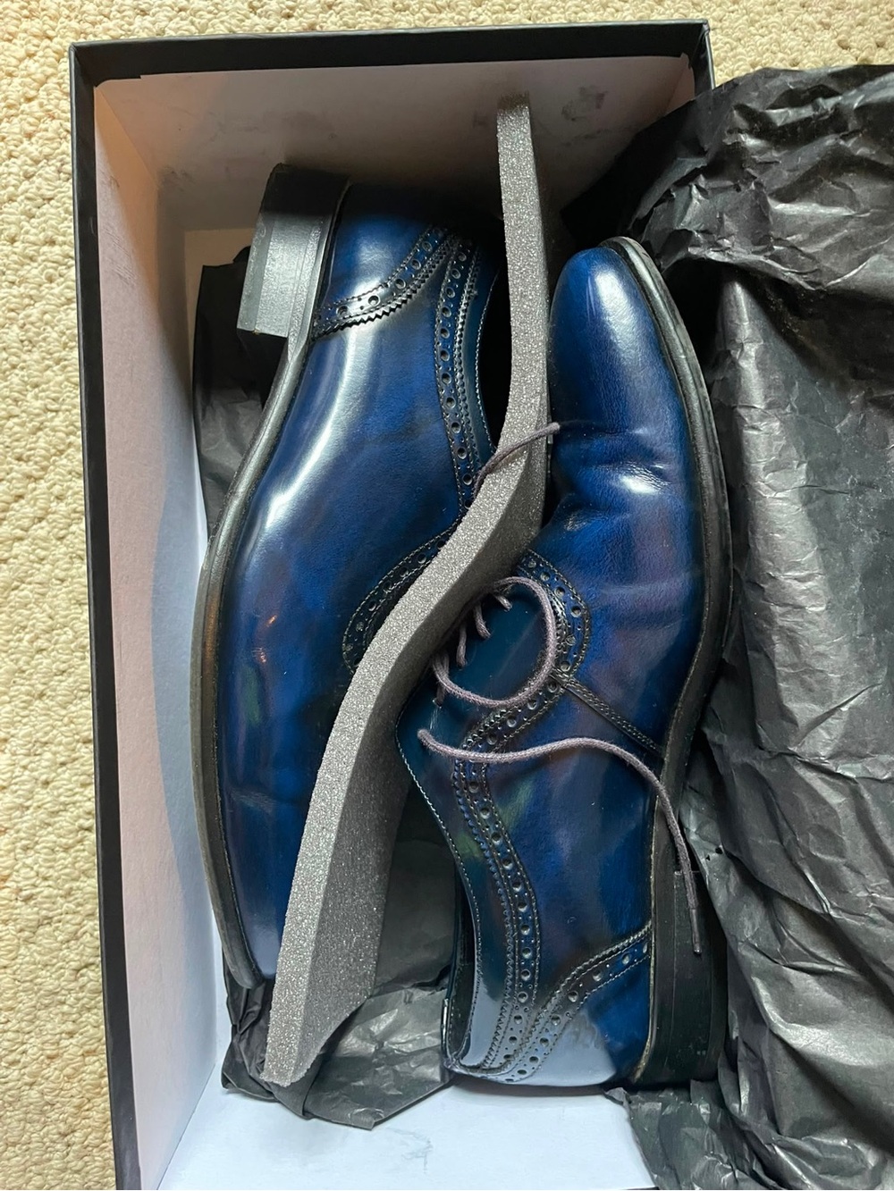 Men’s Navy Leather Derby Shoes with Brogue Detailing